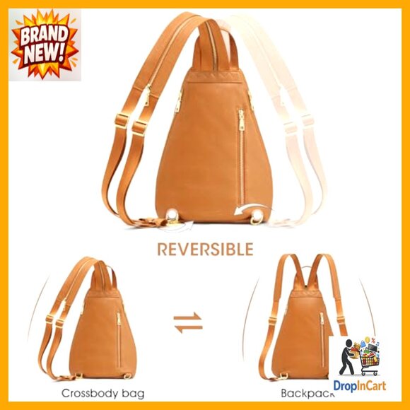 Top Grain Leather Sling Bag Crossbody Backpack RFID Blocking Travel Daypack main image 4